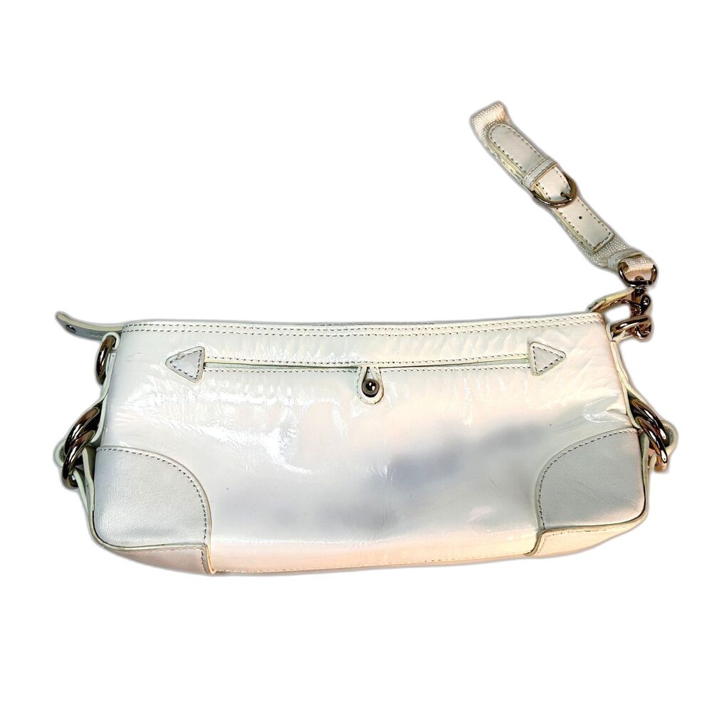 VTG Donald J Pliner White Patent Leather Baguette Bag Clutch Wristlet